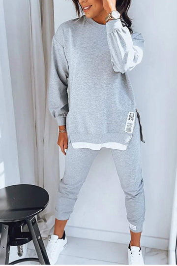Vreni Grau Oversized Sweatshirt und Jogginghose Zweiteiler für Damen | Casual Freizeit - S/M/L/XL/2XL/3XL/4XL/5XL