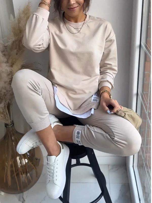 Vreni Grau Oversized Sweatshirt und Jogginghose Zweiteiler für Damen | Casual Freizeit - S/M/L/XL/2XL/3XL/4XL/5XL