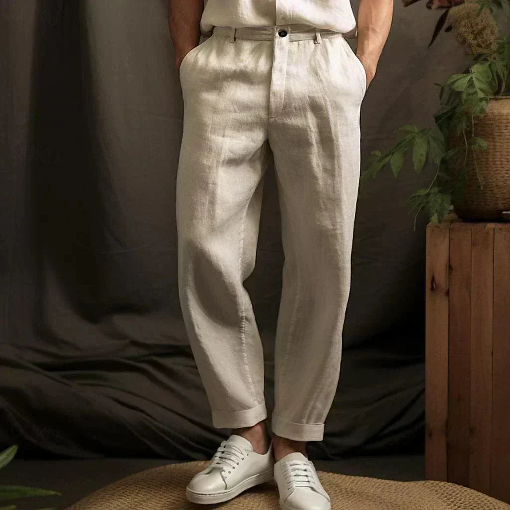 Peter Schwarz Gerade Leinenhose für Herren | Atmungsaktiver Leinenkomfort | Sommer und Urlaub | Knopfverschluss - S/M/L/XL/2XL