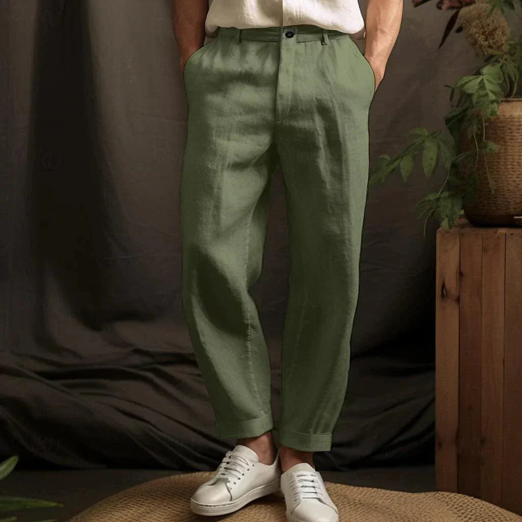 Peter Schwarz Gerade Leinenhose für Herren | Atmungsaktiver Leinenkomfort | Sommer und Urlaub | Knopfverschluss - S/M/L/XL/2XL