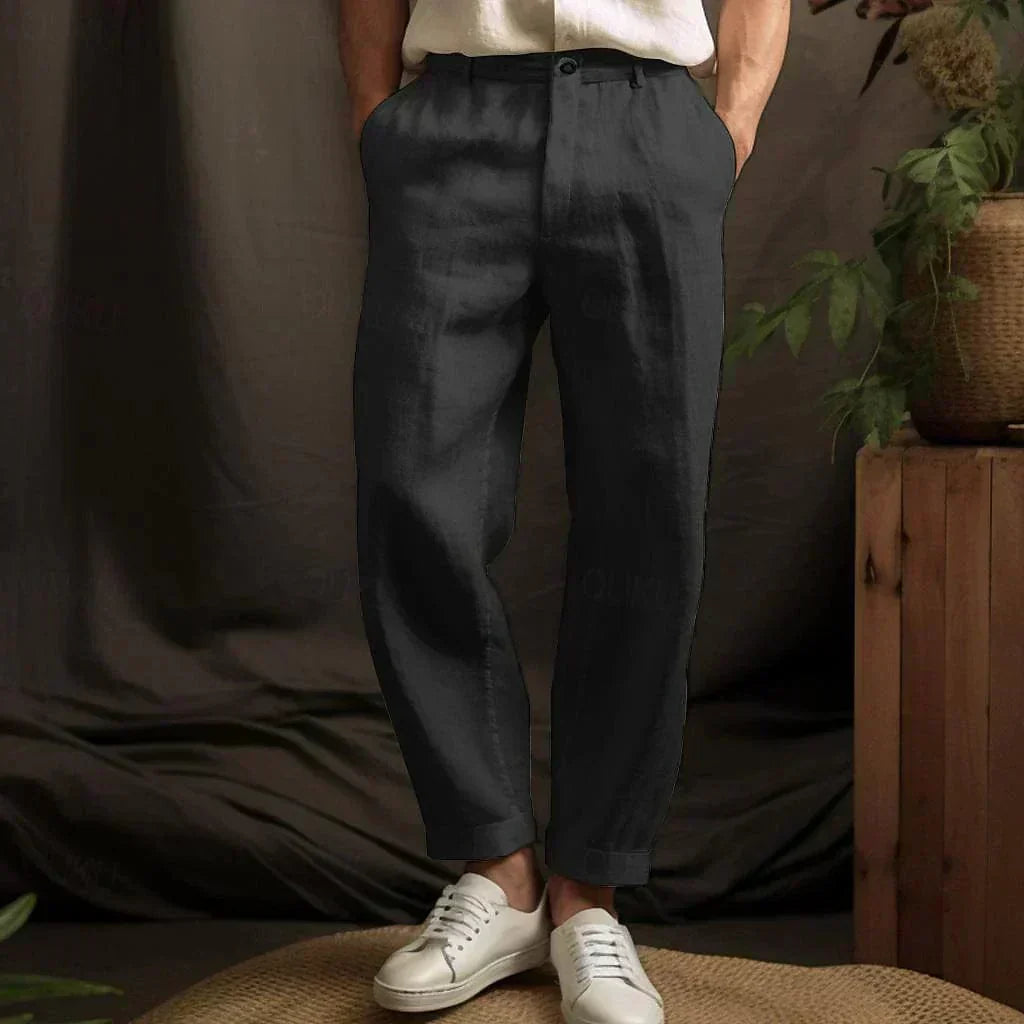 Peter Schwarz Gerade Leinenhose für Herren | Atmungsaktiver Leinenkomfort | Sommer und Urlaub | Knopfverschluss - S/M/L/XL/2XL