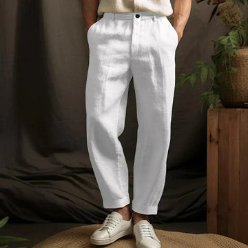 Peter Schwarz Gerade Leinenhose für Herren | Atmungsaktiver Leinenkomfort | Sommer und Urlaub | Knopfverschluss - S/M/L/XL/2XL