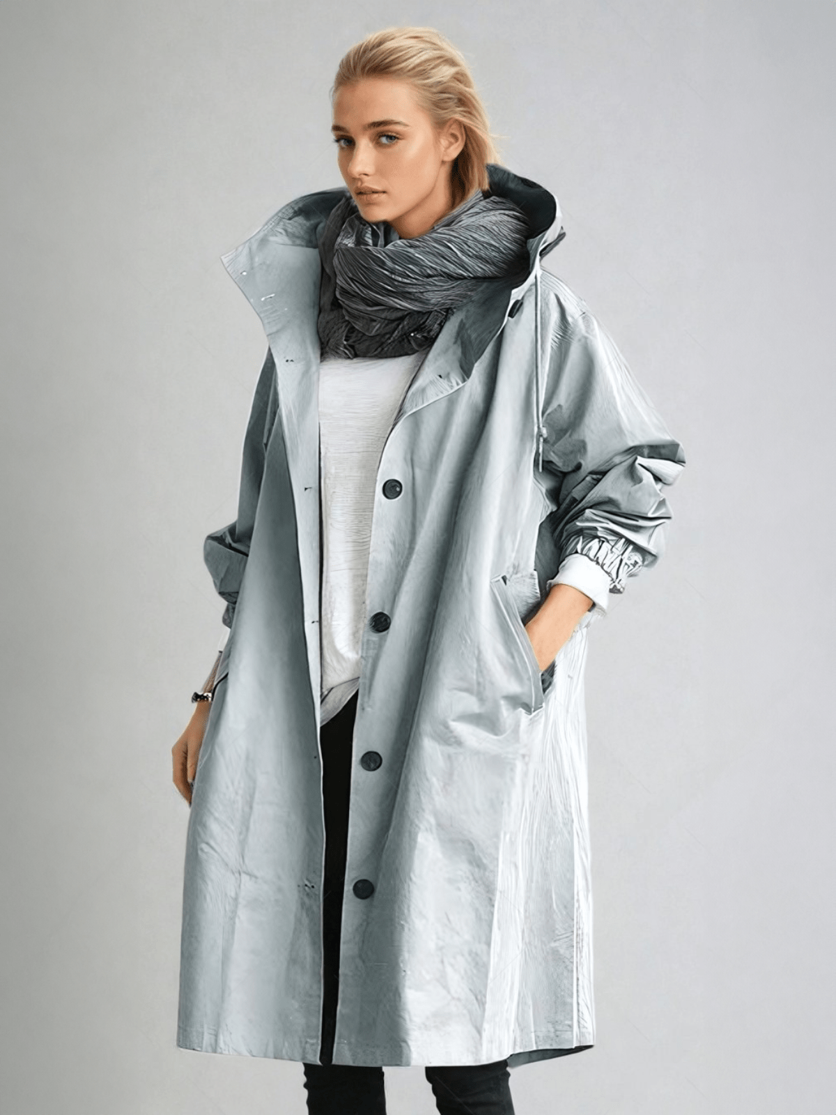 Monika Grau Wasserabweisender Oversized Trenchcoat mit Kapuze für Damen | Casual Stadtlook - S/M/L/XL/2XL/3XL/4XL/5XL