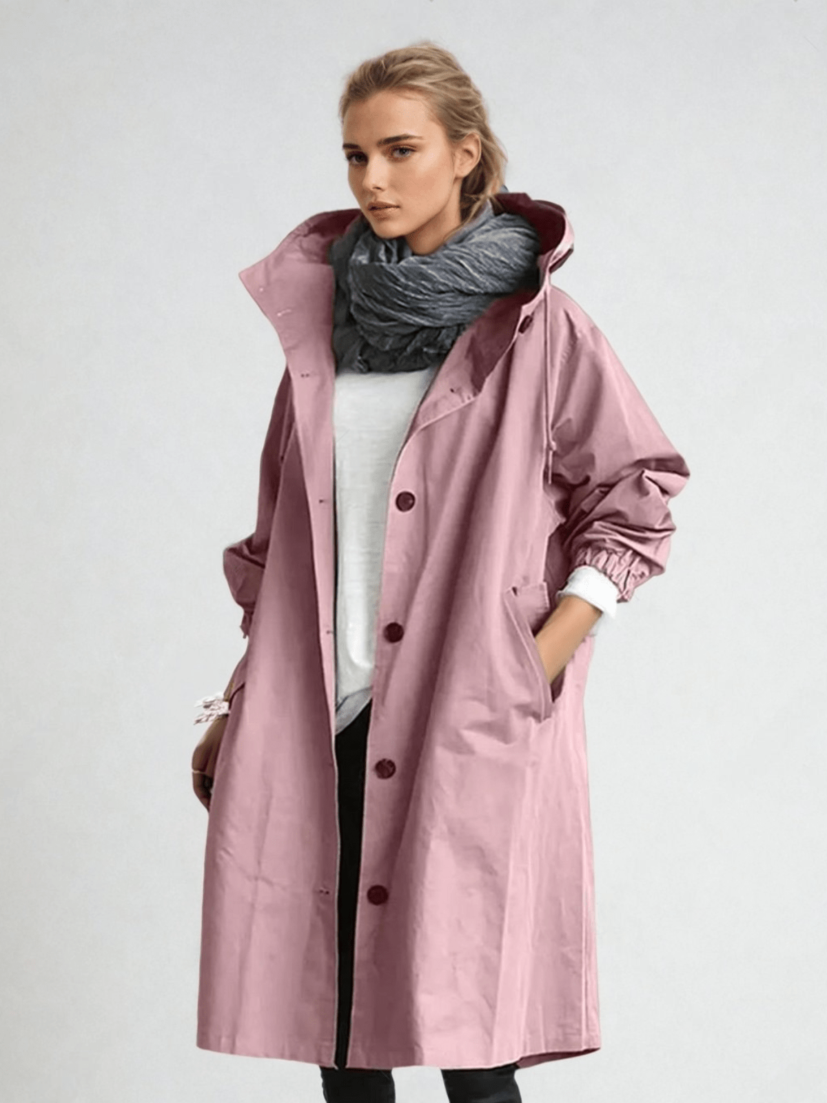Monika Grau Wasserabweisender Oversized Trenchcoat mit Kapuze für Damen | Casual Stadtlook - S/M/L/XL/2XL/3XL/4XL/5XL