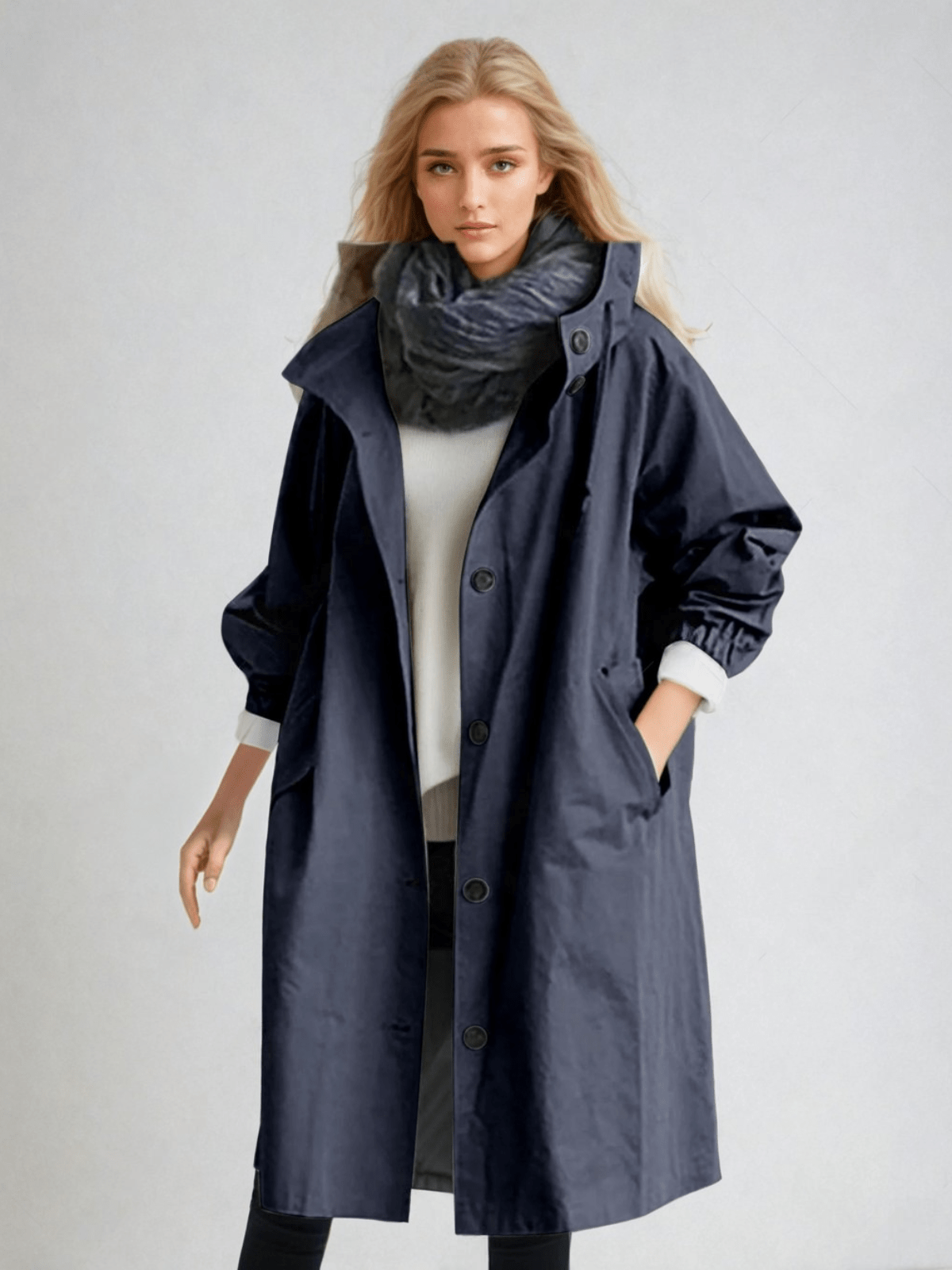 Monika Grau Wasserabweisender Oversized Trenchcoat mit Kapuze für Damen | Casual Stadtlook - S/M/L/XL/2XL/3XL/4XL/5XL