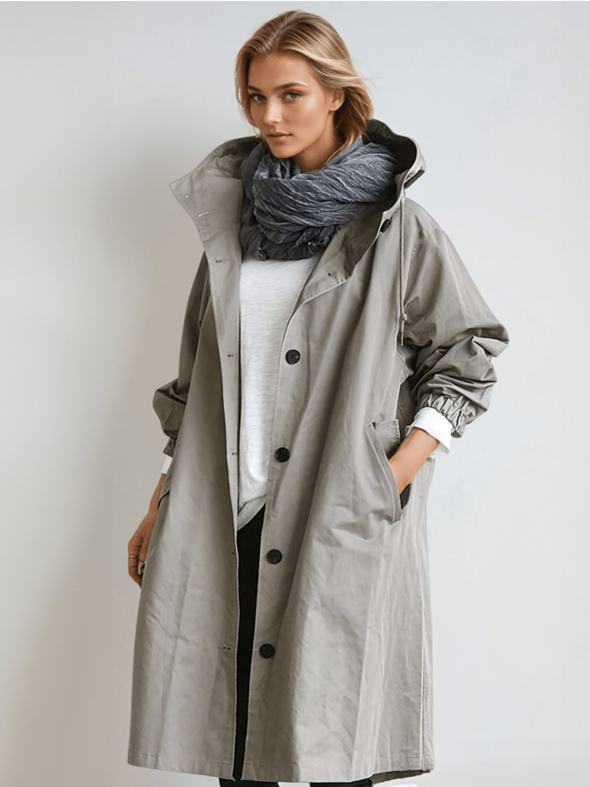 Monika Grau Wasserabweisender Oversized Trenchcoat mit Kapuze für Damen | Casual Stadtlook - S/M/L/XL/2XL/3XL/4XL/5XL