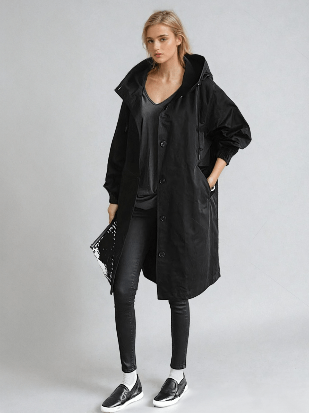 Monika Grau Wasserabweisender Oversized Trenchcoat mit Kapuze für Damen | Casual Stadtlook - S/M/L/XL/2XL/3XL/4XL/5XL