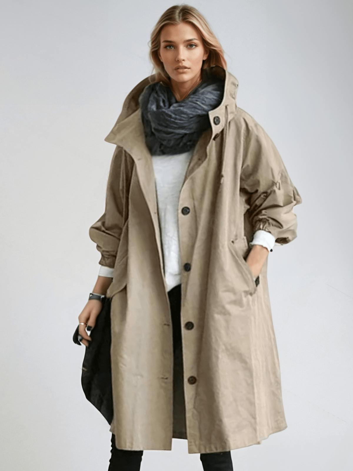 Monika Grau Wasserabweisender Oversized Trenchcoat mit Kapuze für Damen | Casual Stadtlook - S/M/L/XL/2XL/3XL/4XL/5XL