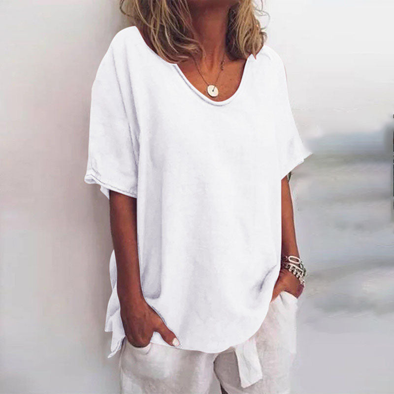Monika Dunkelgrau Oversized U-Neck Bluse für Damen | Lockere Passform Sommerbluse | Alltag & Urlaub - S-3XL