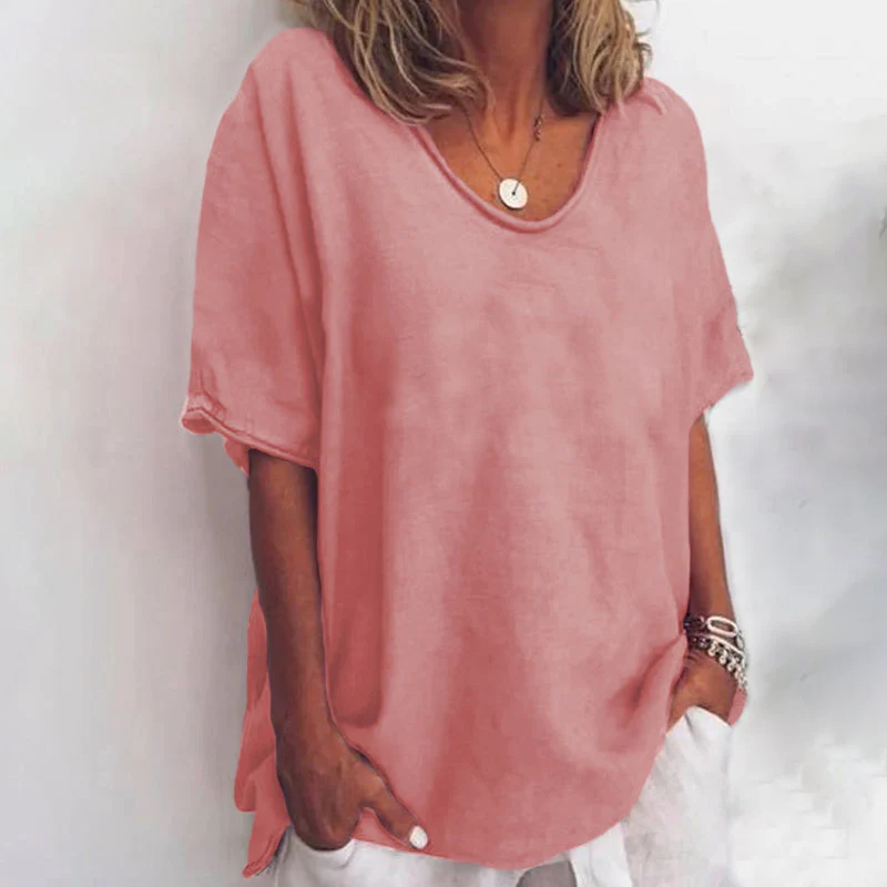 Monika Dunkelgrau Oversized U-Neck Bluse für Damen | Lockere Passform Sommerbluse | Alltag & Urlaub - S-3XL