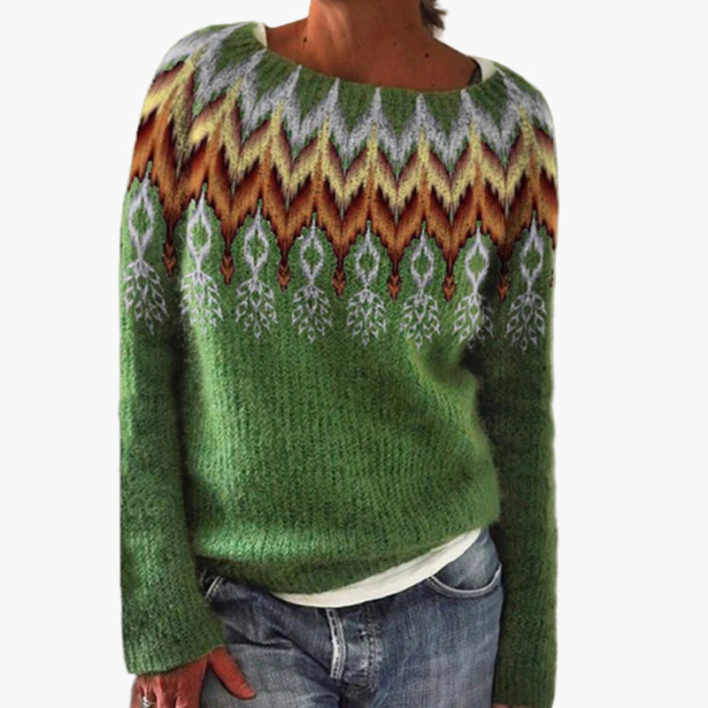 Marianne Mehrfarbig Gemusterter Vintage Strickpullover für Damen | Folkloristisch Casual - S/M/L/XL/2XL/3XL/4XL/5XL