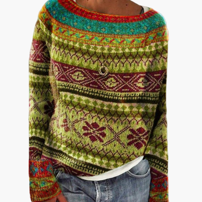 Marianne Mehrfarbig Gemusterter Vintage Strickpullover für Damen | Folkloristisch Casual - S/M/L/XL/2XL/3XL/4XL/5XL