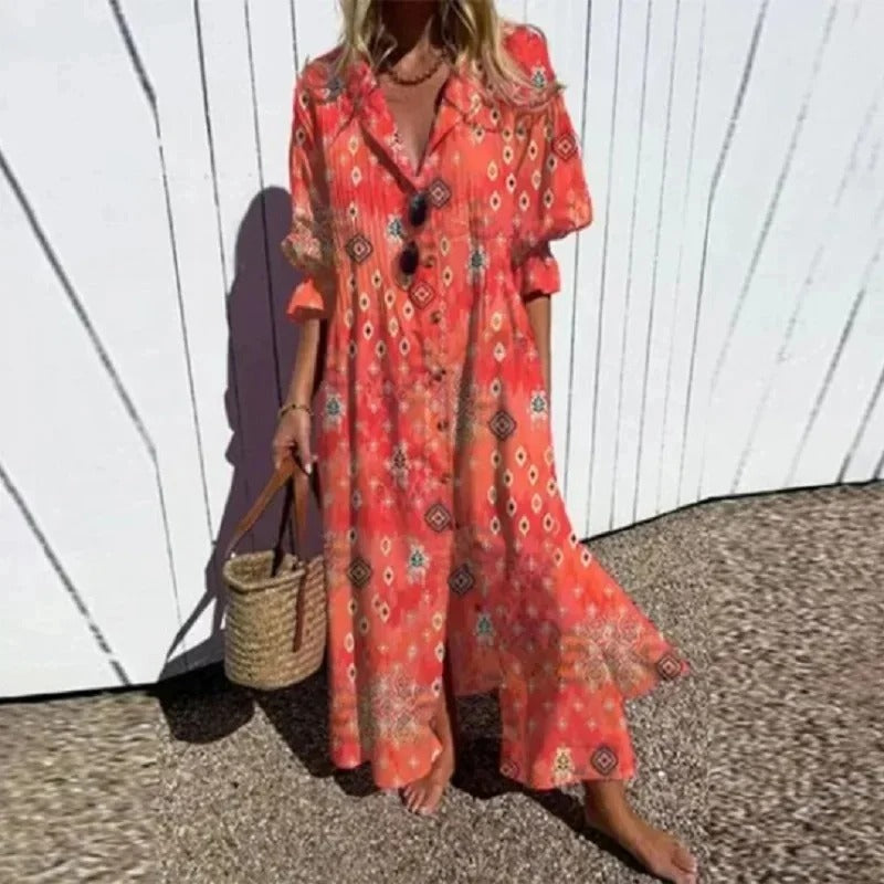 Monika Stil 1 Geblümtes Boho-Maxikleid für Damen | Leicht Fliessende Passform | Sommerurlaub & Gartenparty - S-3XL