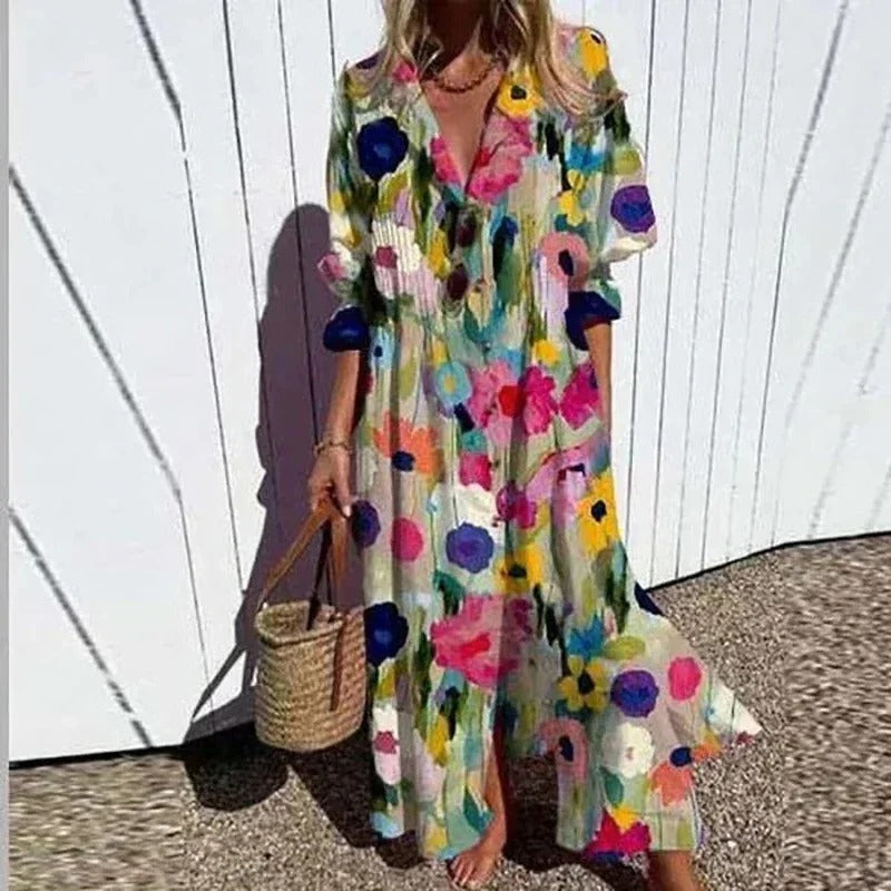 Monika Stil 1 Geblümtes Boho-Maxikleid für Damen | Leicht Fliessende Passform | Sommerurlaub & Gartenparty - S-3XL