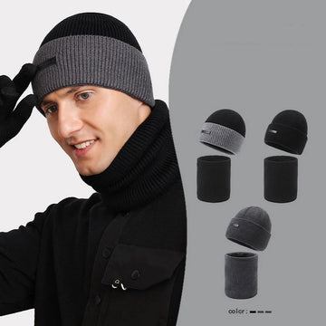 Heinz Dunkelgrau Gestrickte Winter Mütze und Schlauchschal Set für Herren | Warm Casual Zweiteiler - Einheitsgrösse