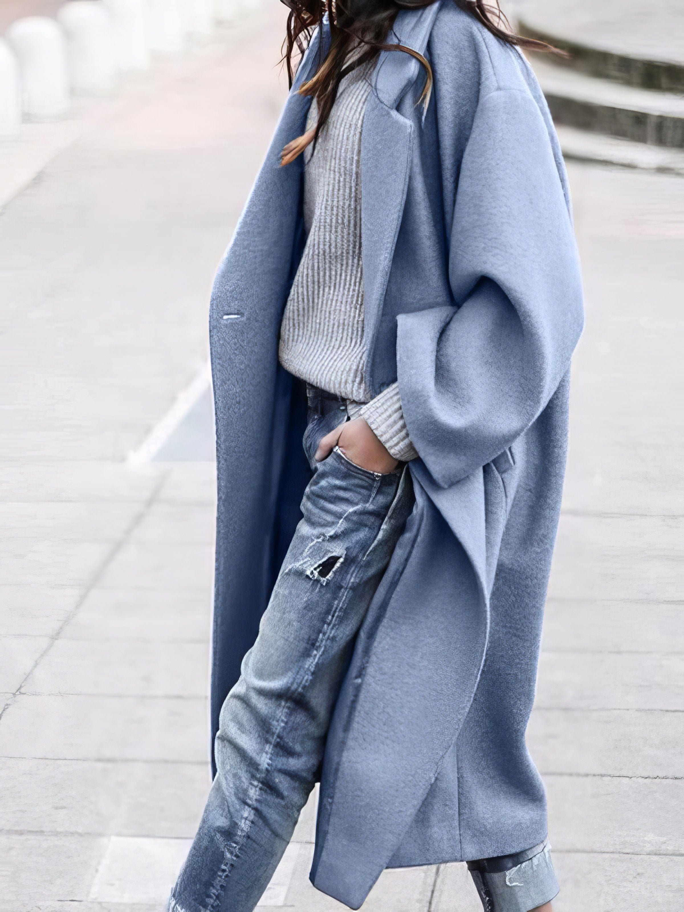 Zita Weiss Oversized Longline Wintermantel für Damen | Wickelkragen Fliessender Schnitt - S/M/L/XL/2XL/3XL/4XL