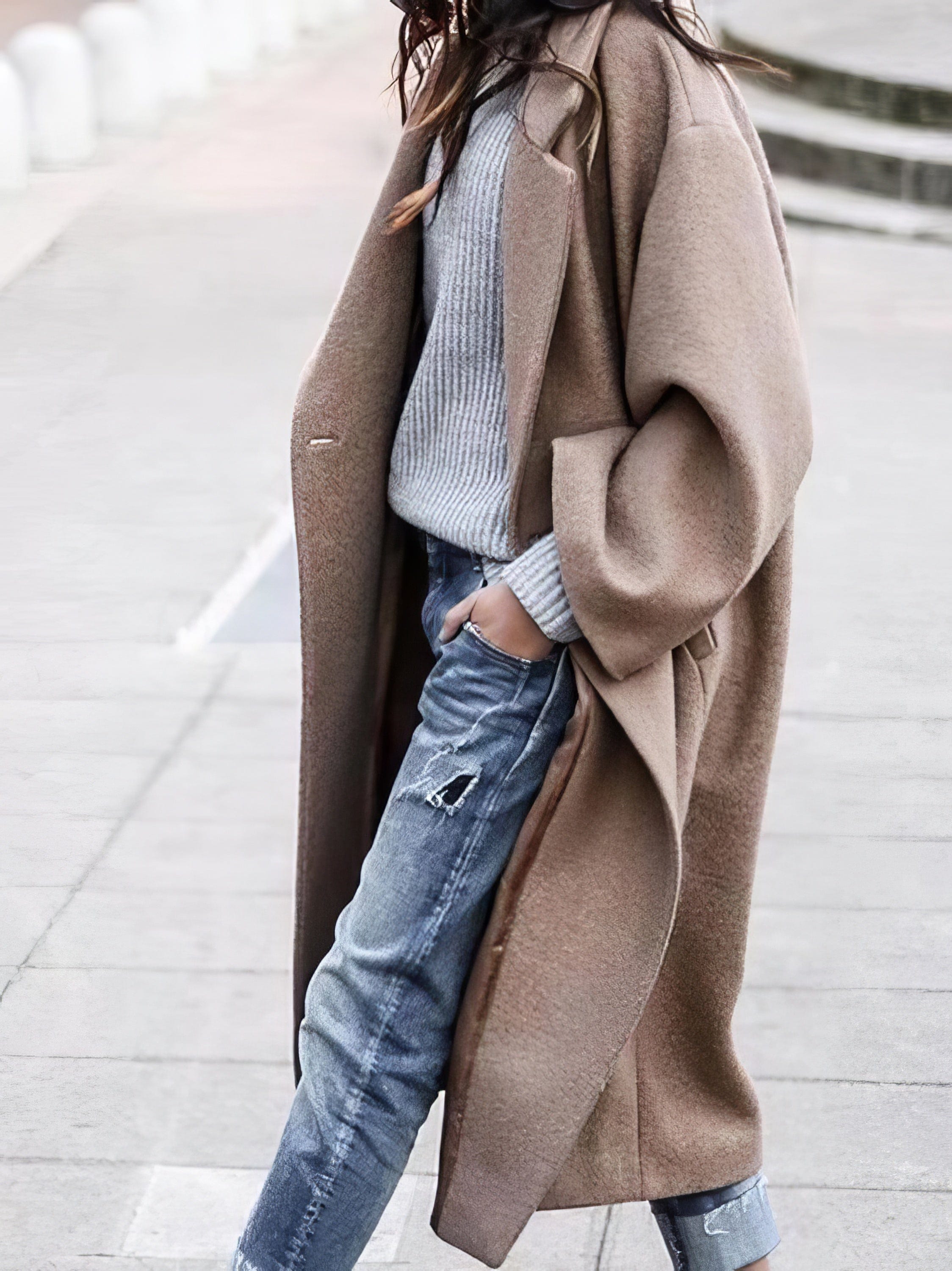 Zita Weiss Oversized Longline Wintermantel für Damen | Wickelkragen Fliessender Schnitt - S/M/L/XL/2XL/3XL/4XL