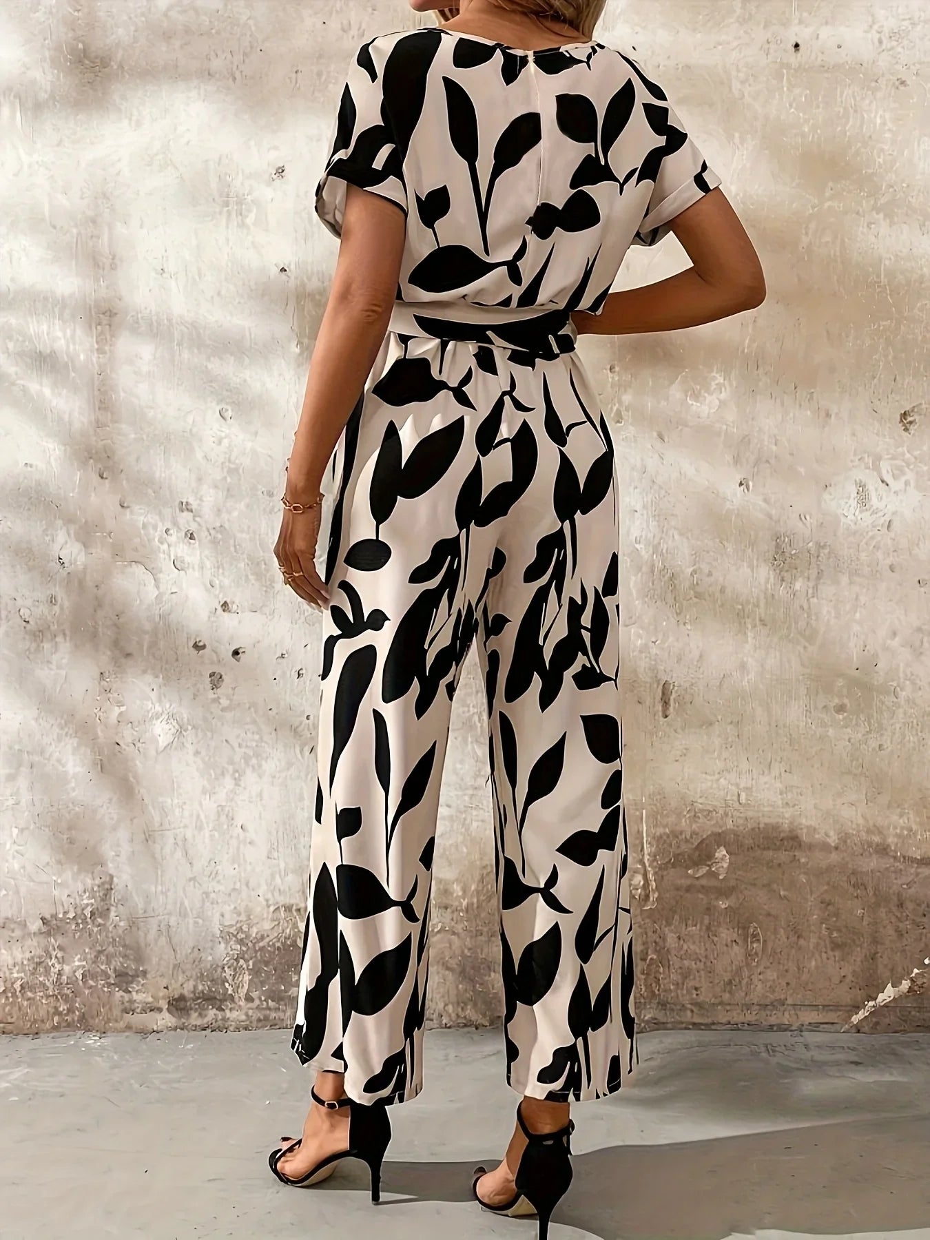 Brigitte Beige-Schwarz Bedruckter Jumpsuit für Damen | Weiter Beinschnitt | Elegant und Vielseitig - S/M/L/XL/2XL