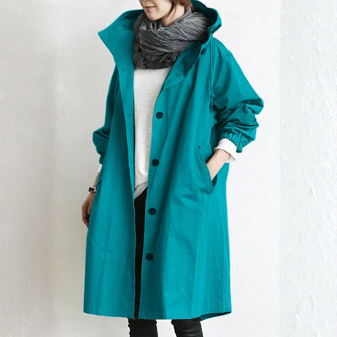 Lotti Khaki Wasserdichter Oversized Regenmantel mit Kapuze für Damen | Stadtlook Reise Alltag - S/M/L/XL/2XL/3XL/4XL/5XL