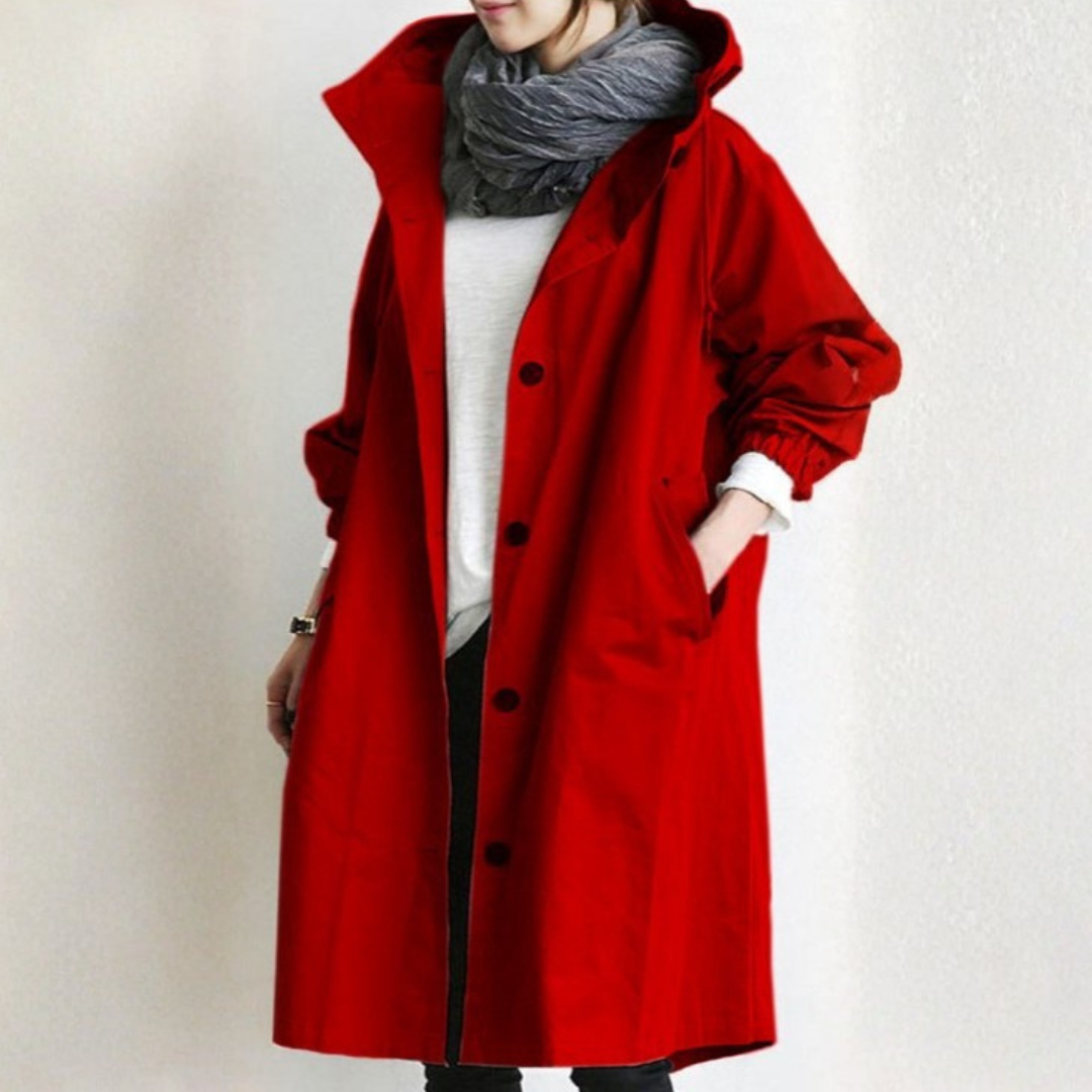Lotti Khaki Wasserdichter Oversized Regenmantel mit Kapuze für Damen | Stadtlook Reise Alltag - S/M/L/XL/2XL/3XL/4XL/5XL