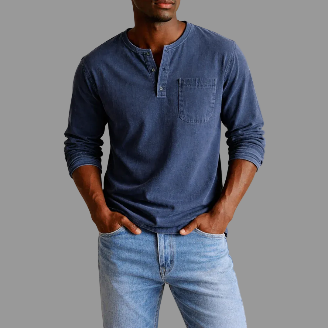 Urs Grün Henley-Ausschnitt Langarmshirt für Herren | Lockerer Casual Fit | Alltag und Freizeit - S-5XL