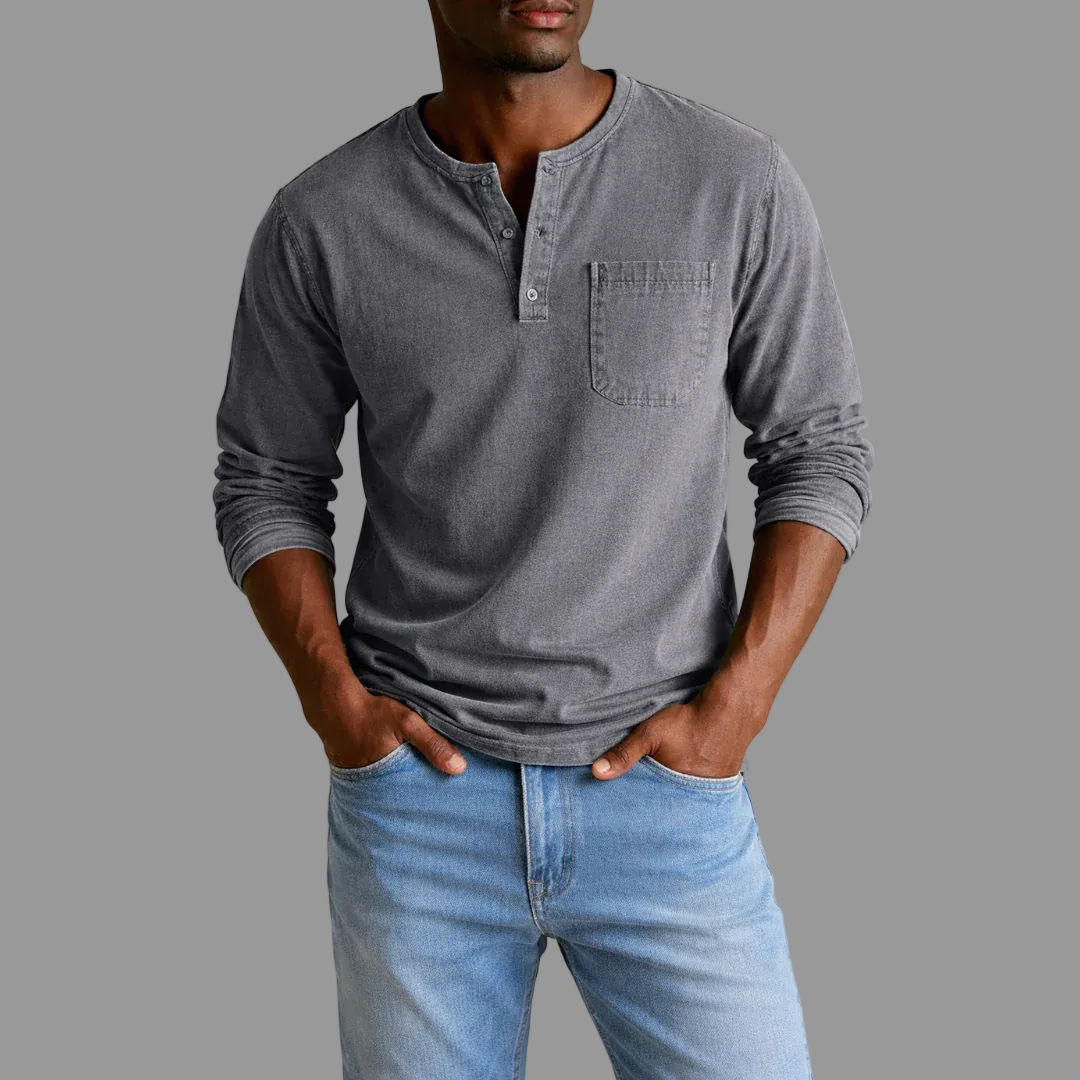 Urs Grün Henley-Ausschnitt Langarmshirt für Herren | Lockerer Casual Fit | Alltag und Freizeit - S-5XL