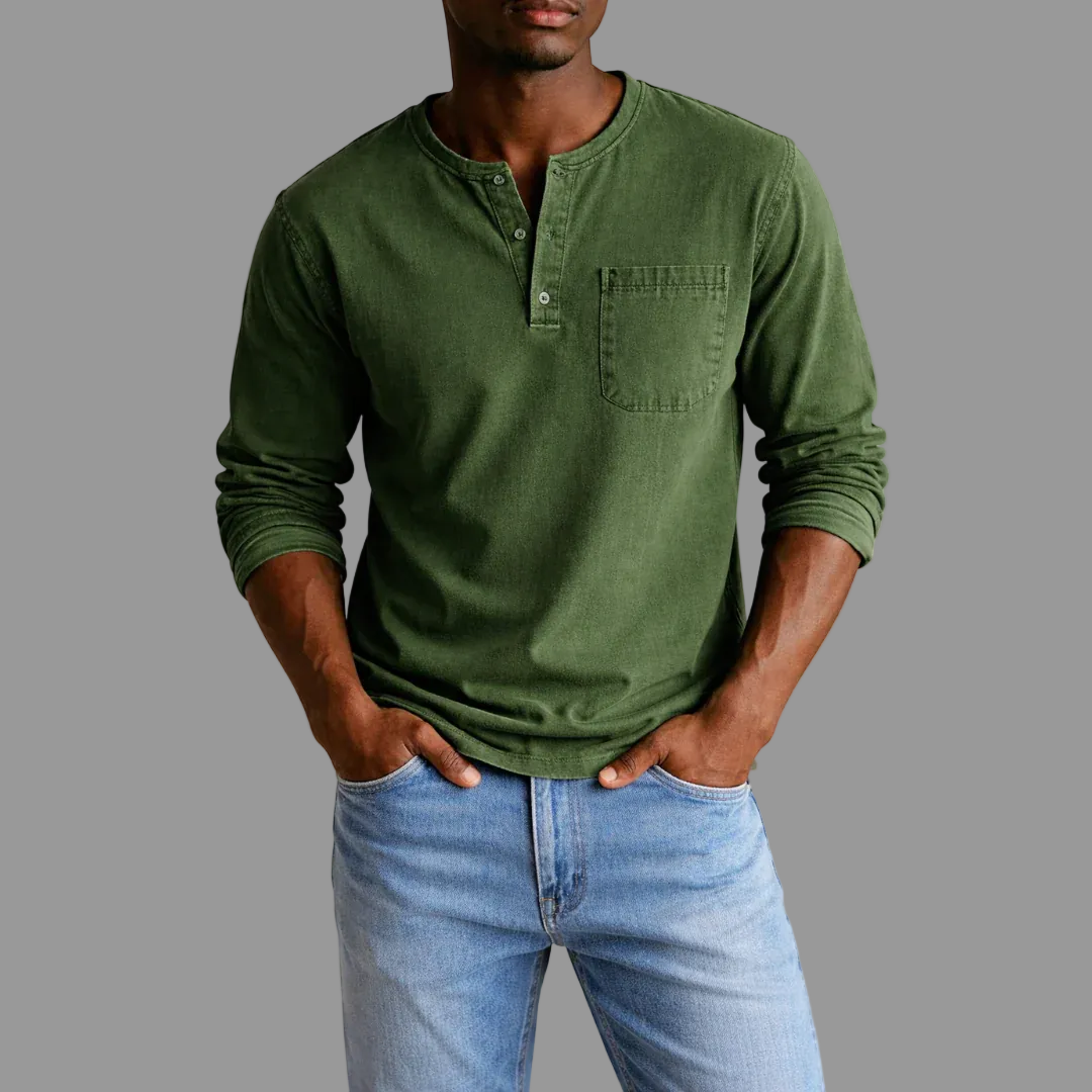 Urs Grün Henley-Ausschnitt Langarmshirt für Herren | Lockerer Casual Fit | Alltag und Freizeit - S-5XL
