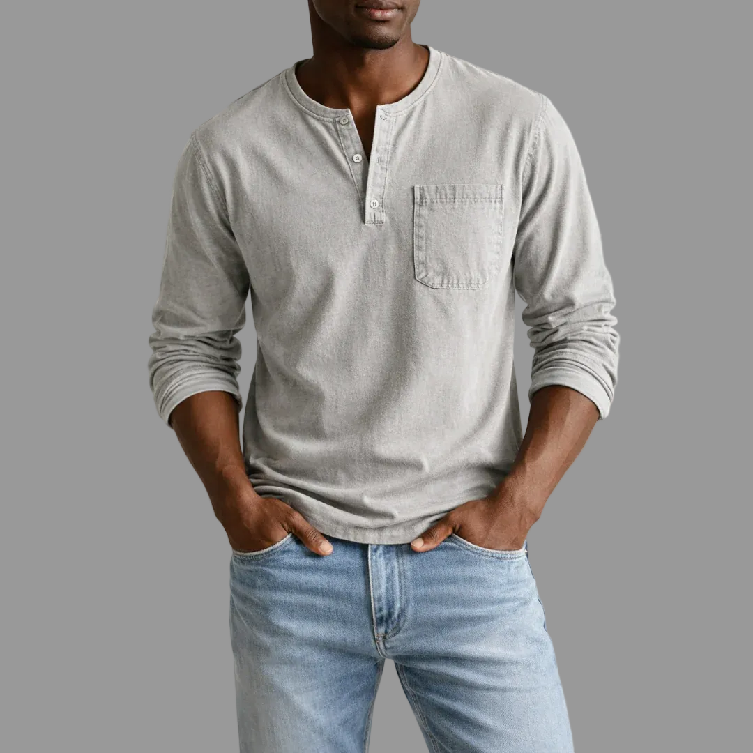 Urs Grün Henley-Ausschnitt Langarmshirt für Herren | Lockerer Casual Fit | Alltag und Freizeit - S-5XL