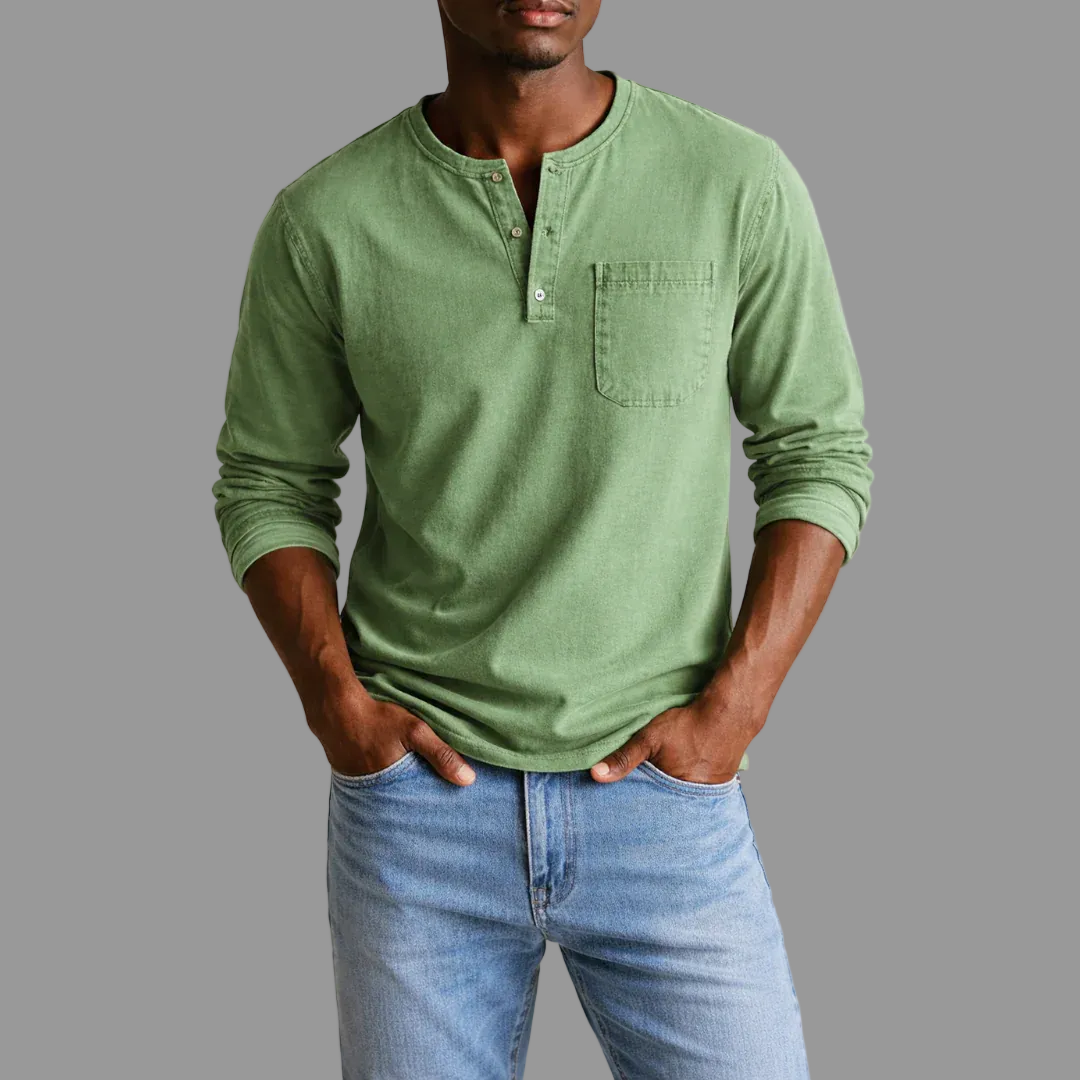 Urs Grün Henley-Ausschnitt Langarmshirt für Herren | Lockerer Casual Fit | Alltag und Freizeit - S-5XL