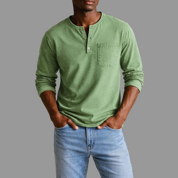 Urs Grün Henley-Ausschnitt Langarmshirt für Herren | Lockerer Casual Fit | Alltag und Freizeit - S-5XL