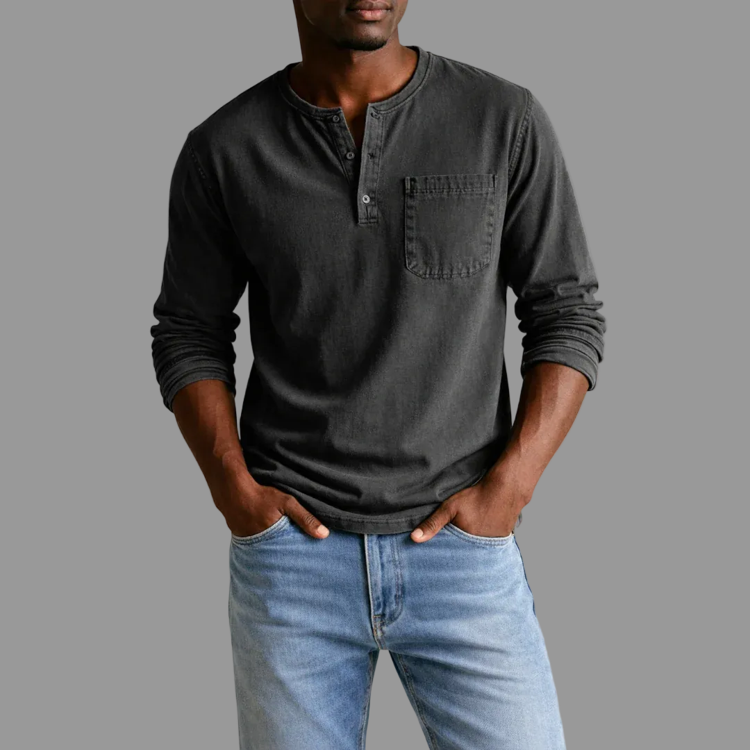 Urs Grün Henley-Ausschnitt Langarmshirt für Herren | Lockerer Casual Fit | Alltag und Freizeit - S-5XL