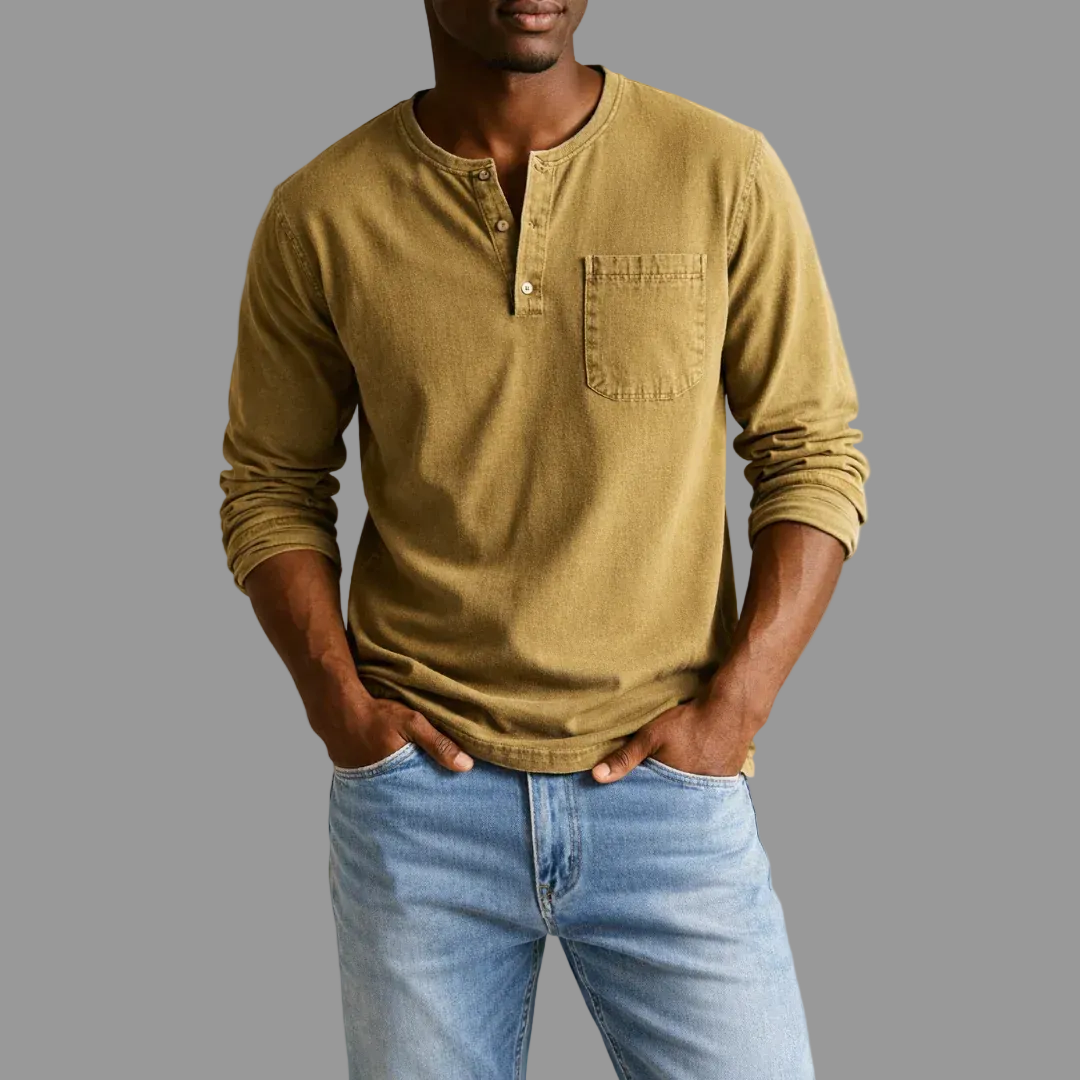 Urs Grün Henley-Ausschnitt Langarmshirt für Herren | Lockerer Casual Fit | Alltag und Freizeit - S-5XL