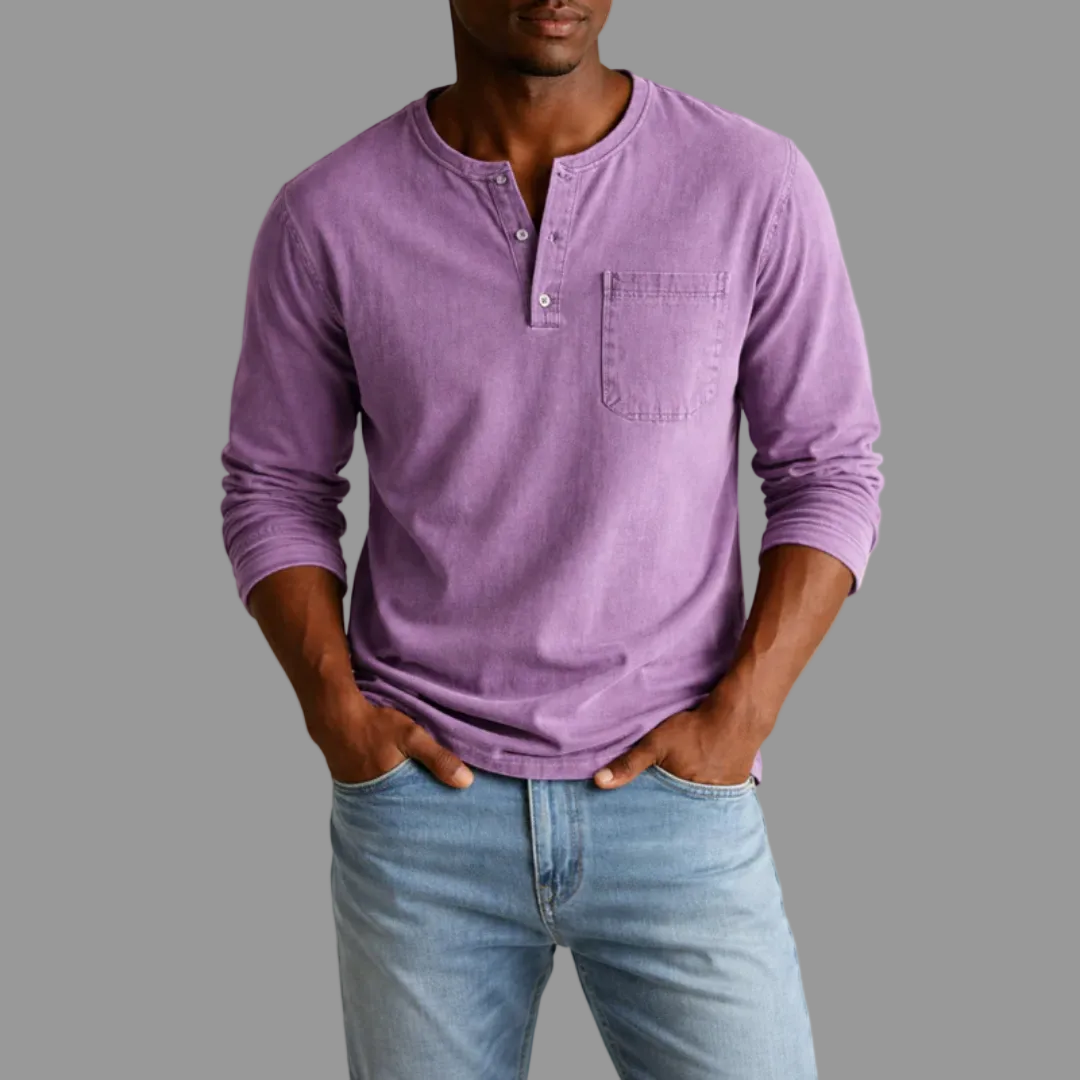 Urs Grün Henley-Ausschnitt Langarmshirt für Herren | Lockerer Casual Fit | Alltag und Freizeit - S-5XL