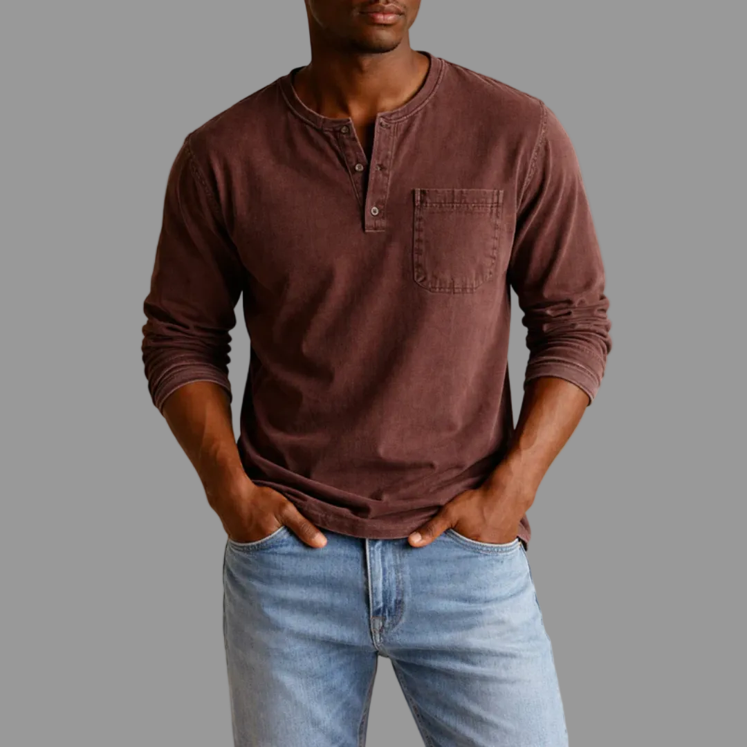 Urs Grün Henley-Ausschnitt Langarmshirt für Herren | Lockerer Casual Fit | Alltag und Freizeit - S-5XL