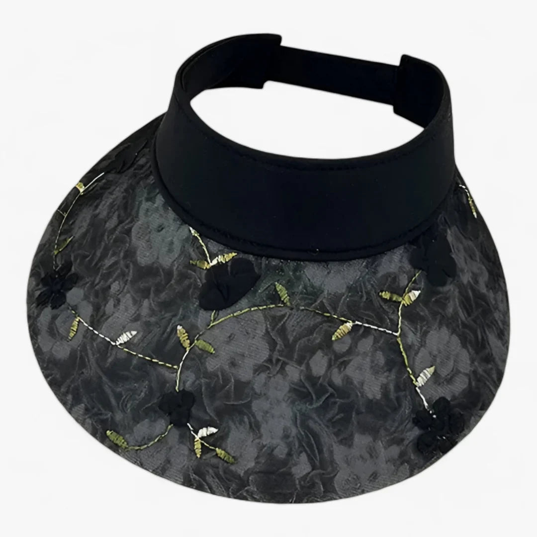 Anita Rosa Geblümter Sonnenvisor für Damen | Spitzenbesatz Blumenapplikation UV-Schutz Sommer