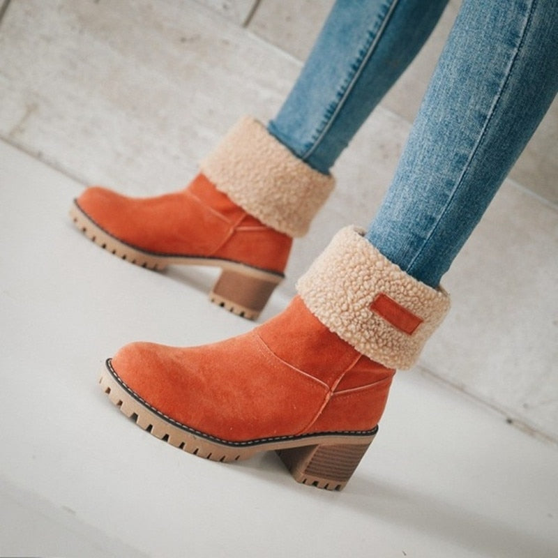 Brigitte Braun Gefütterte Faltbare Winter-Stiefeletten in Veloursleder-Optik für Damen | Blockabsatz Sherpa-Umschlag - EU 35-43