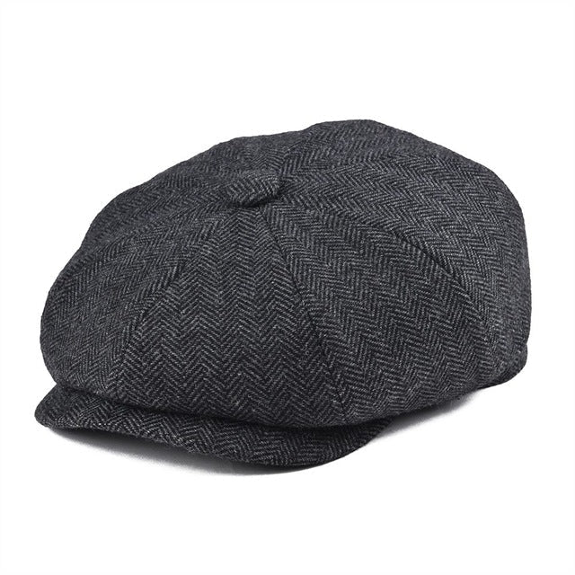 Hansruedi Grau Vintage Wollmix Newsboy Mütze für Herren | Retro Fischgrätmuster Casual Stil - Einheitsgrösse
