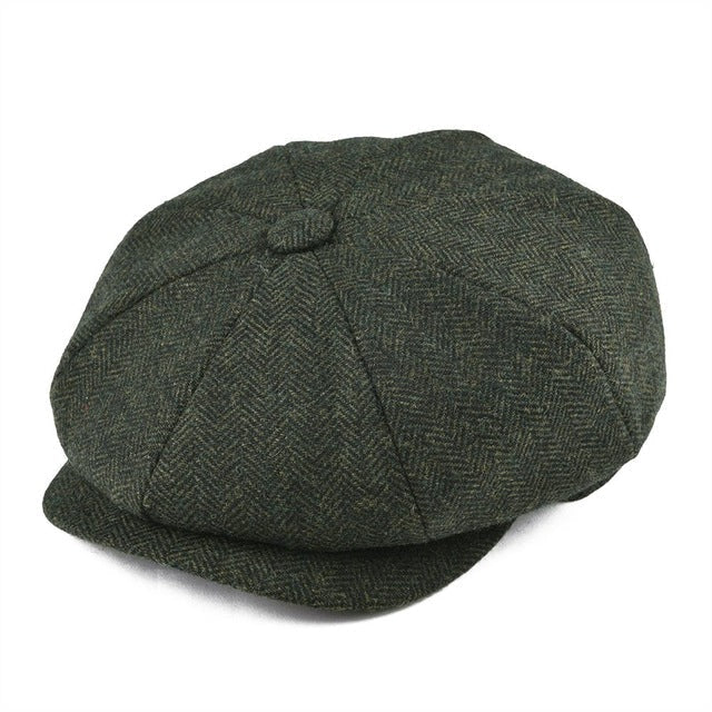 Hansruedi Grau Vintage Wollmix Newsboy Mütze für Herren | Retro Fischgrätmuster Casual Stil - Einheitsgrösse