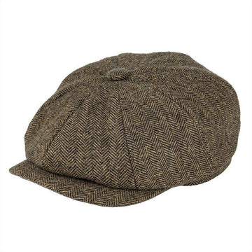 Hansruedi Grau Vintage Wollmix Newsboy Mütze für Herren | Retro Fischgrätmuster Casual Stil - Einheitsgrösse