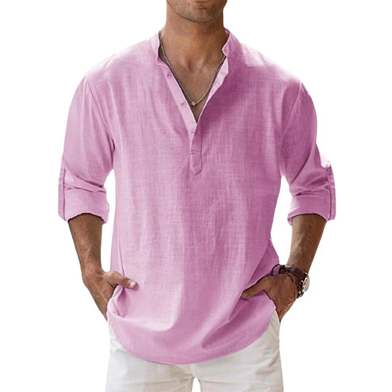 Heinz Hellblau Leinen Henley Hemd für Herren | Luftig Entspannte Passform | Sommer Urlaub - S-5XL
