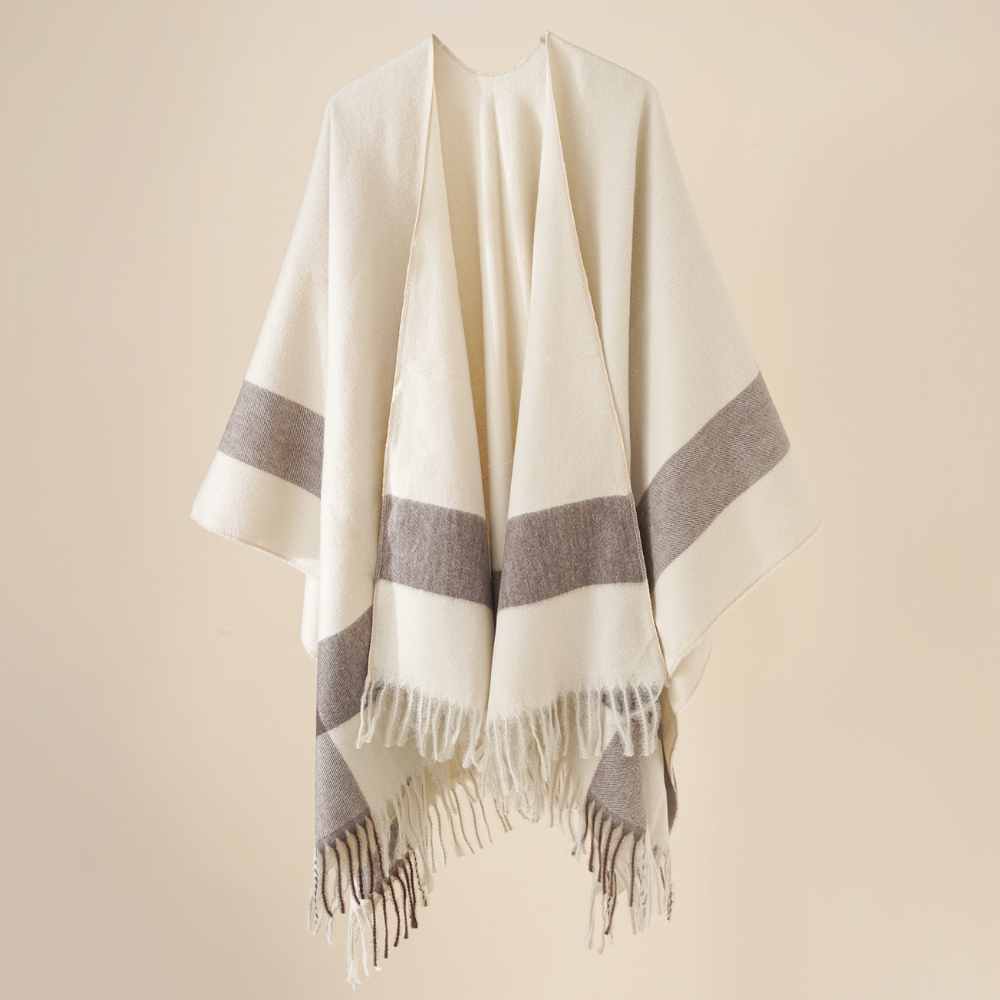 Elisabeth Beige Grosser Fransenschal mit Quasten für Damen | Warm Casual Winter - Einheitsgrösse