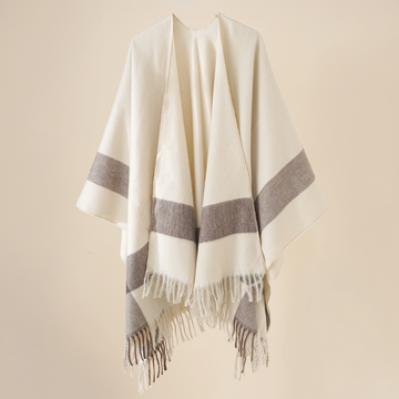 Elisabeth Beige Grosser Fransenschal mit Quasten für Damen | Warm Casual Winter - Einheitsgrösse