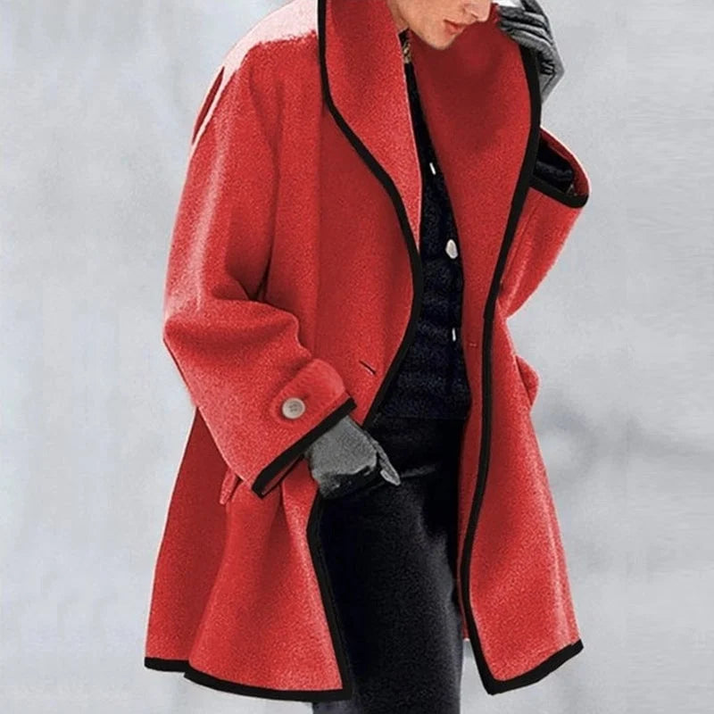 Emma Blau Eleganter Wollmix-Mantel für Damen | Kontrastbesatz Oversized Winter Stil - S/M/L/XL/2XL/3XL/4XL/5XL