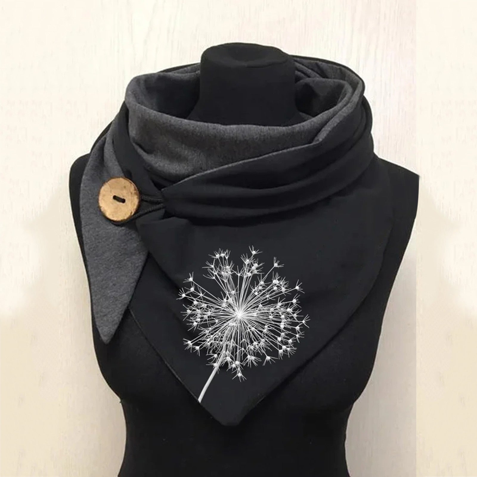 Margrit Schwarz Bedruckter Wickelschal mit Knopf für Damen | Warm Casual Winter Accessoire