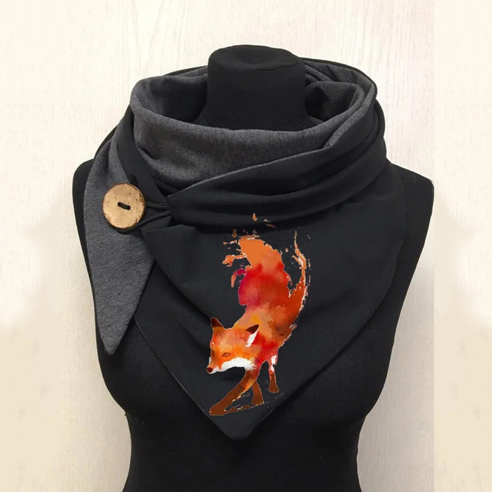 Margrit Schwarz Bedruckter Wickelschal mit Knopf für Damen | Warm Casual Winter Accessoire
