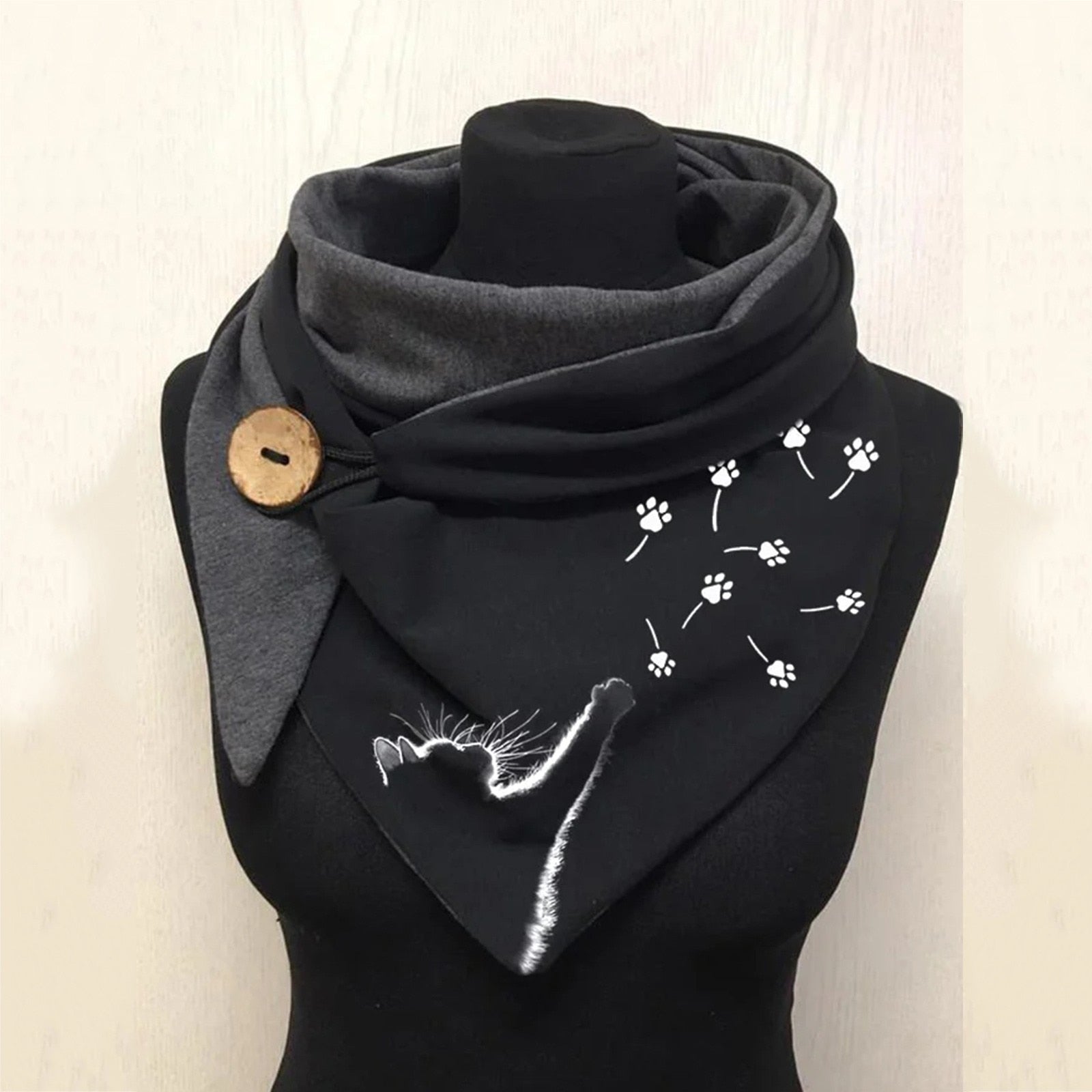 Margrit Schwarz Bedruckter Wickelschal mit Knopf für Damen | Warm Casual Winter Accessoire