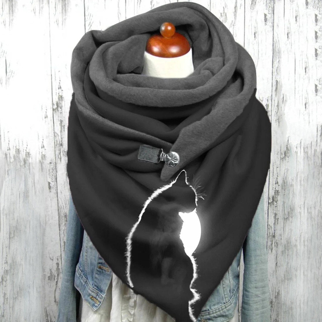 Margrit Schwarz Bedruckter Wickelschal mit Knopf für Damen | Warm Casual Winter Accessoire