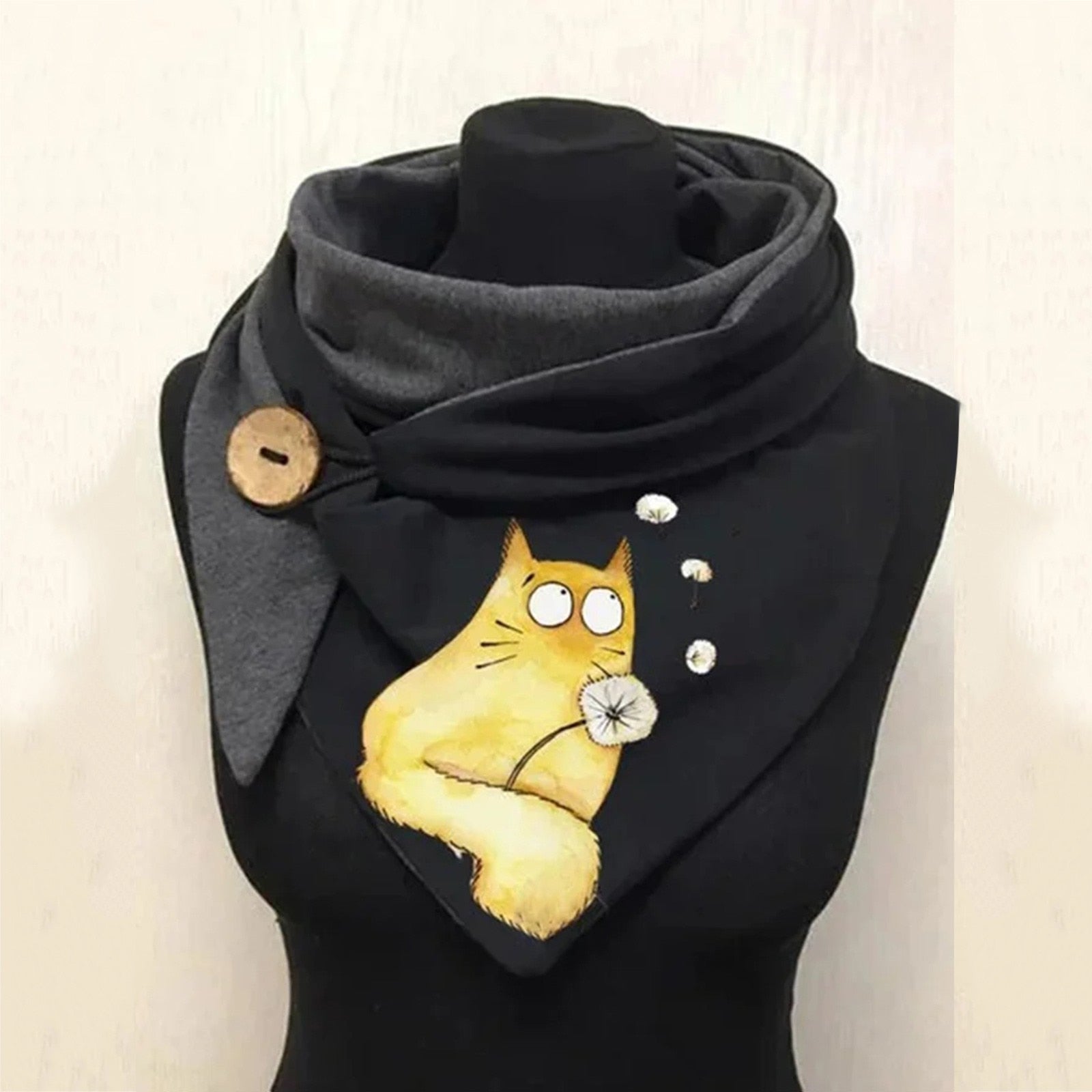 Margrit Schwarz Bedruckter Wickelschal mit Knopf für Damen | Warm Casual Winter Accessoire