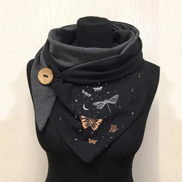 Margrit Schwarz Bedruckter Wickelschal mit Knopf für Damen | Warm Casual Winter Accessoire