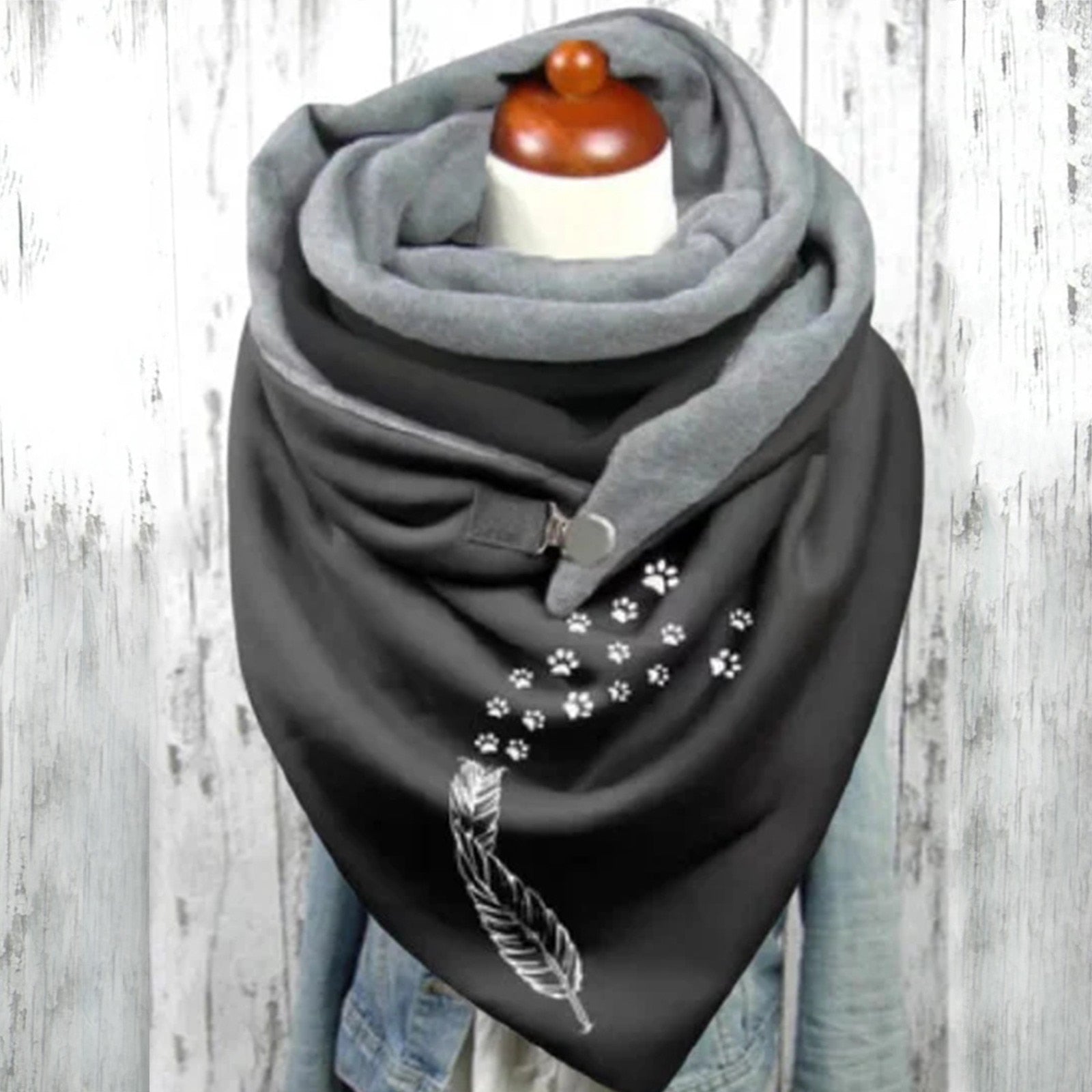 Margrit Schwarz Bedruckter Wickelschal mit Knopf für Damen | Warm Casual Winter Accessoire